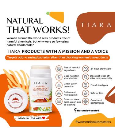 TIARA Coconut Natural Deodorant for Women 75g | Aluminum and Paraben Free Scented Deodorant | Long Lasting Formula for Women's Armpit Microbiome - Buy Online on SooperMarket.com