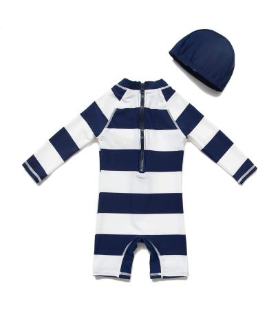 Bonverano Baby Boys Swimsuit/Sunsuit UPF 50+ Sun Protection with Sun Hat - Navy Stripe | 9 Months - Buy Online on SooperMarket.com