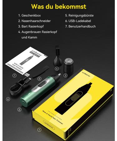 UNIBONO All-in-One Rechargeable Nasal Hair Cutter Kit | Painless Nose Trimmer for Men with Mini Facial & Eyebrow Razor | Green - Buy Online on SooperMarket.com