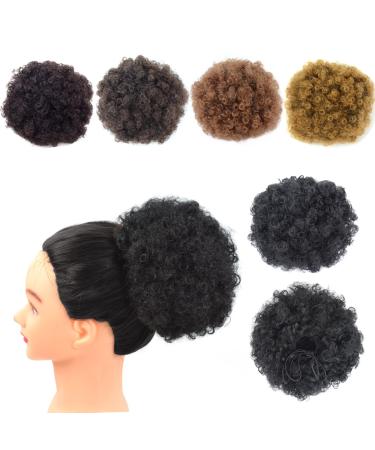 Afro Puff Drawstring Ponytail Extension Short Synthetic Afro Kinky Curly Puff Ponytail for Natural Hair Clip On Kinky Drawstring Curly Ponytail Bun Hairpieces (Medium 1B#) Medium 1B#