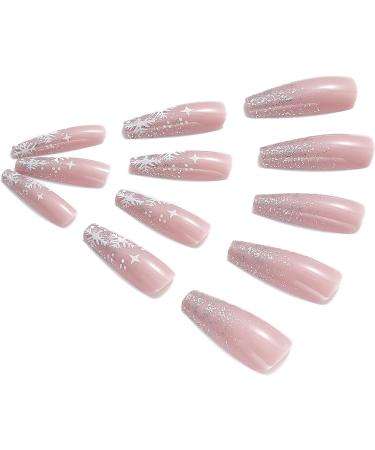 Vatocu Christmas False Nails - 24pcs Long Xmas Press on Nails with Snowflakes Glitter for Women and Girls - Buy Online on SooperMarket.com