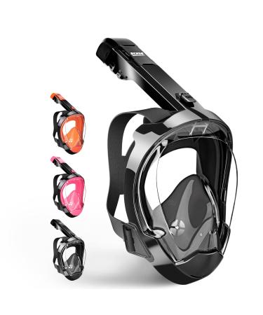Panoramic Snorkle Masks Full face, Snorkeling Full face Swim mask, Full face Swimming mask, Snorkeling Gear for Adults, Diving mask Adult, Underwater Scuba face mask, Snorkel Equipment, DCYSO Black Large-X-Large