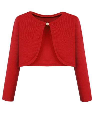 BONNY BILLY Girls Cardigan Long Sleeve Knitted Cotton Bolero Shrug Kids Clothing 3-4 Years Red