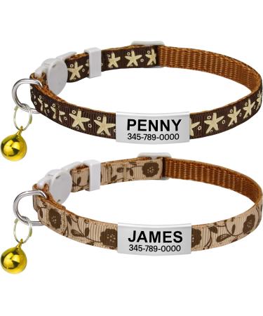 Tagme Personalized cat neck band cat collar safety closure with name and telephone number 2-piece adjustable collar cat cats brown 18-28 cm (2 pack) brown