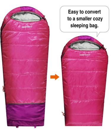 RED CAMP Kids Mummy Sleeping Bag for Camping - 3 Season Cold Weather Bag, Blue/Rose Red Pink, 2.4lbs Filling - Buy Online on SooperMarket.com