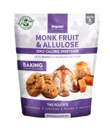 Monk Fruit Allulose Sweetener, Zero Calorie Blend, Keto Friendly Sugar Substitute, Plastic Free Packaging (4 lb) 4lb bag