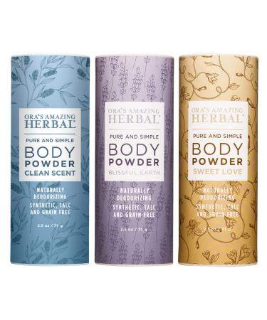 Body Powder for Women and Men, Natural Gift for Women, Talc Free Scented Dusting Powders, Ora's Amazing Herbal, Variety Set 3 Pak, 2.5 oz Each