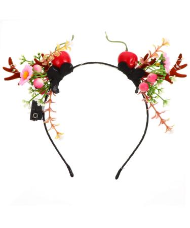 Amosfun Christmas Reindeer Headband Light Up Xmas Hair Hoop Antler Flower Xmas Party Headdress for Kids Adults Christmas Holiday Party Favors