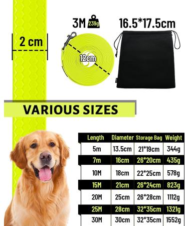 Looxmeer Neon Yellow Dog Leash - 3m to 30m Premium Tear-Resistant Training Tow Lines with Hand Loop & D Carabiner for International Shipping - Buy Online on SooperMarket.com