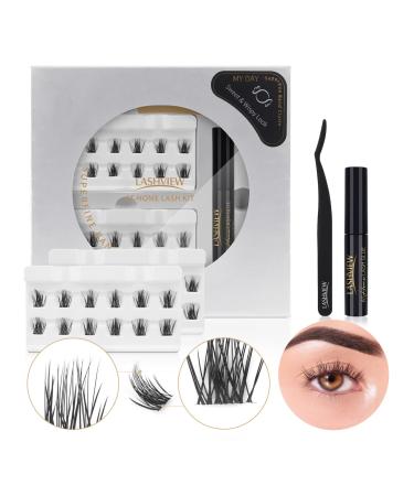 LASHVIEW DIY Eyelash Extension,Individual Cluster Lashes,Natural Cluster Pre-cut Lashes,Home Eyelashes Extension Kit with Cluster Lashes Glue and Tweezers,Featherlight Synthetic Lashes,Reusable(MY DAY-mix12/14mm) MY DAY#KI…