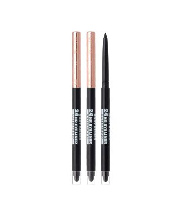 Ruby Kisses Waterproof Eyeliner 24HR Waterproof Long-Lasting Mechanical Eyeliner Pencil with Built-in Sharpener Smudgeproof 3 Pack (Blackest Black)