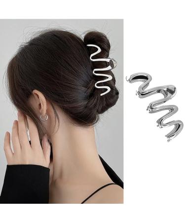 Irregular Hair Claw Clips Elegant Metal Silver Wave Hair Clip Hairpin Frigid Style French Claw Clip for Thick Hair Metal Hair Barrettes Hair Accessory Large Hair Crab Hairpin Ornaments for Women 1Pcs