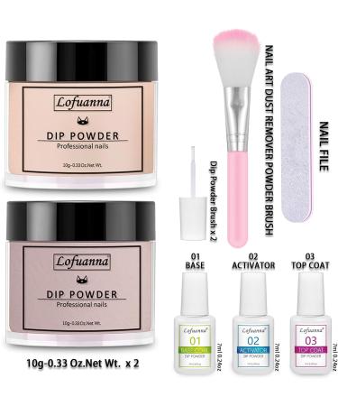 Lofuanna Dip Powder Nail Starter Kit - Nude Set | 2 Colors, Base Top Coat Activator | No UV/LED Needed | 9Pcs Dip Powder Set | DIY French Nail Art Manicure for Beginners - Buy Online on SooperMarket.com
