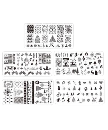 Minkissy nail art stamp plate Christmas nail stamp set 5-part stamp plate Christmas nail art Christmas manicure snowflake reindeer tree bell manicure