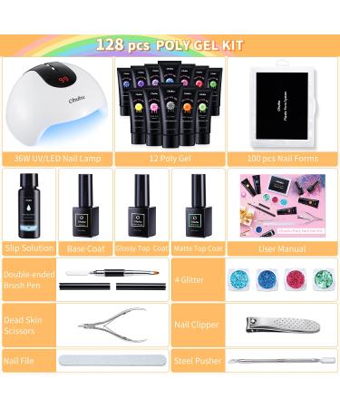 Poly Nail Gel Kit with 36W UV/LED Lamp - Ohuhu 12 Colors Professional Poly Gel Kit for Nail Extension - Rainbow Color DIY Nail Art - Great Gift for Girlfriend, Mother - Buy Online on SooperMarket.com