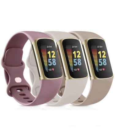 Vancle 3pack bracelets for Fitbit Charge 5 bracelet Fitbit Charge 6 bracelet women men silicone sports soft replacement wristband watch bracelet for Fitbit Charge 6/5 (S Starlight/Milch Tea/Violet) S Starlight/Milk Tea/Violet