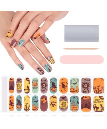 Kalolary Halloween Gel Nail Polish Stickers 20PCS Nail Adhesive Wrap Full Wraps Gel Nail Strips with Nail File and Stick for Halloween Nail Art Decor (UV/LED Lamp Required) (D)