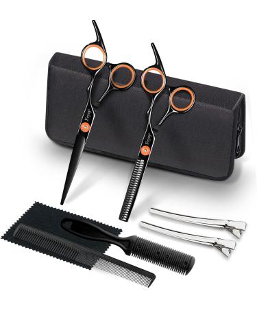 FCYSY Professional Hairdressing Scissors Thinning Set - OrangeBlack | Barber Haircut Kit for Men & Women - Buy Online on SooperMarket.com