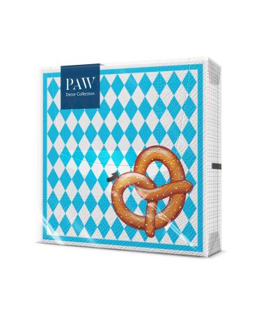 PAW - Napkins 3 -layer (33 x 33 cm) I 20 pieces I perfect for birthdays parties weddings communion and celebrations I paper napkins colorful - Oktoberfest party white blue I Bavarian Pretzel