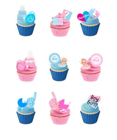 30 Stand Up Gender Reveal Boy Girl Baby Shower Themed Edible Wafer Paper Cake Toppers Decorations
