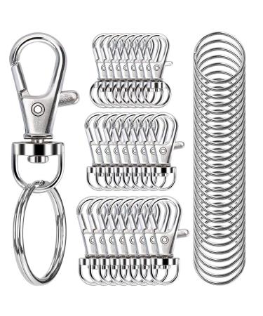 100PCS Swivel Snap Hooks with Key Rings, Premium Metal Swivel Lobster Claw Clasps Assorted Sizes (Large, Medium, Small) for Keychain Clip Lanyard, Jewelry Making, Crafts, Silver