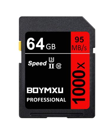 64GB Memory Card, BOYMXU Professional 1000 x Class 10 Card U3 Memory Card Compatible Computer Cameras and Camcorders, Camera Memory Card Up to 95MB/s, Red/Black 64GB RED