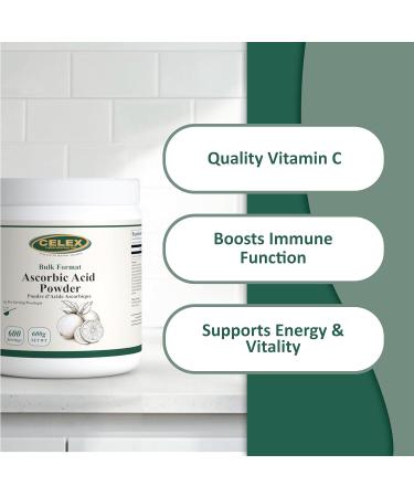 CELEX Bulk Format Ascorbic Acid Powder 600g NET WT 600 Servings | 100% Pure Form of Vitamin C | Immune Support - Buy Online on SooperMarket.com
