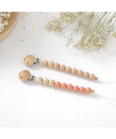 Blumie Dummy Clips Set of 2 for Baby | Silicone Pacifier Holder for Boys and Girls (Pink & Beige) | BPA Free Soother Chains - Buy Online on SooperMarket.com