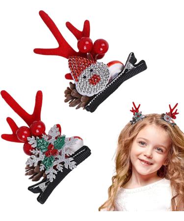 Christmas Antler Hair Clip - Santa Claus Reindeer Ears Barrettes | Portable Reindeer Antlers Ears Barrettes for Family Women Santa Claus red corner - Buy Online on SooperMarket.com