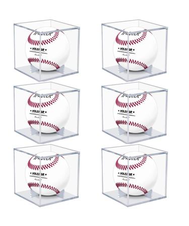 VOLEAAR Baseball Display Case 6 Pack, UV Protected Acrylic Square Baseball Holder, Clear Cube Autograph Memorabilia Ball Display Cases, Official Size Baseball Display Box