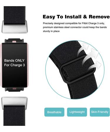 Witzon Adjustable Elastic Bands for Fitbit Charge 4/3/3SE - Breathable Fabric Pattern Replacement Strap for Women Men - Solid Black - Buy Online on SooperMarket.com