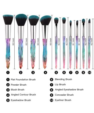 Crystal Handle Makeup Brushes Set - 10pcs Colorful Diamond Kabuki Brushes for Foundation, Concealer, and Eye Shadows - Blue - Buy Online on SooperMarket.com