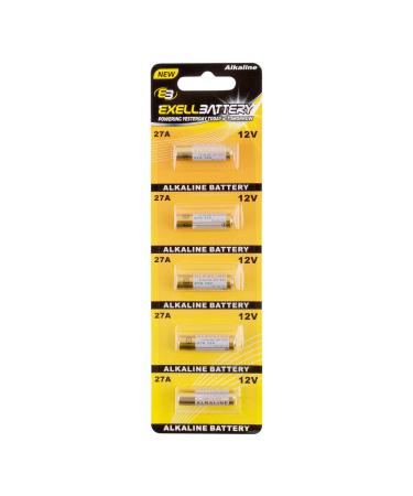 Exell EB-27A Alkaline Battery for Key Fobs Burglar Alarm Remotes Garage Door Openers and More (12 Volts 18 Milliamp Hours) (5-Pack)