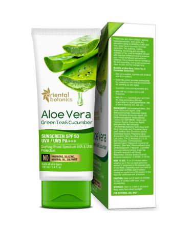 Buy Oriental Botanics Aloe Vera Green Tea Cucumber Sunscreen SPF 50 - 100ml | UVA/UVB Protection | International Shipping Available - Buy Online on SooperMarket.com