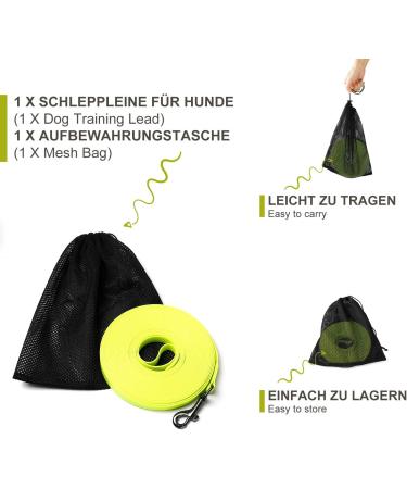 Toozey Waterproof Drag Line for Dogs - 3m 5m 7m 10m 15m 20m - Robust Leash with Hand Loop & Mains Bag - Perfect for All Dog Sizes - Neon Yellow - Buy Online on SooperMarket.com