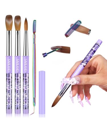 SAVILAND Kolinsky Acrylic Nail Brush Set: Size 6 10 14 Professional Nail Brushes Cleaner Manicure Tool for Acrylic Application Acrylic Powder Nail Extension 3D Nail Carving for Nail Art DIY