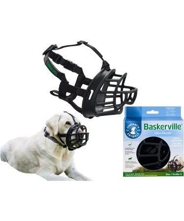 Baskerville Ultra Dog Muzzle Prevents Chewing and Biting, Allows Panting and Drinking | Comfortable, Humane, Adjustable, Lightweight | 6 Sizes, Black/Tan - Labrador Black - Buy Online on SooperMarket.com