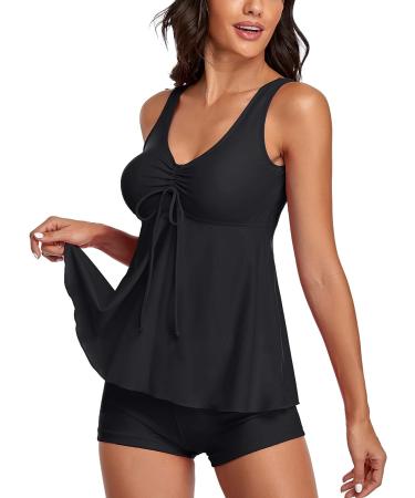 Modest Tankini Swimsuit Set | Floral Print Tank Top with Boyshorts | Tummy Control | X-Large Black - Buy Online on SooperMarket.com