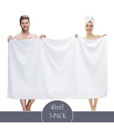Classic Turkish Towels Premium 100% Turkish Cotton Ribbed Bath Sheet Set - 40x65 Inches, Extra Large, Quick-Dry, Absorbent, Luxury - Set of 3 White Towels - Buy Online on SooperMarket.com