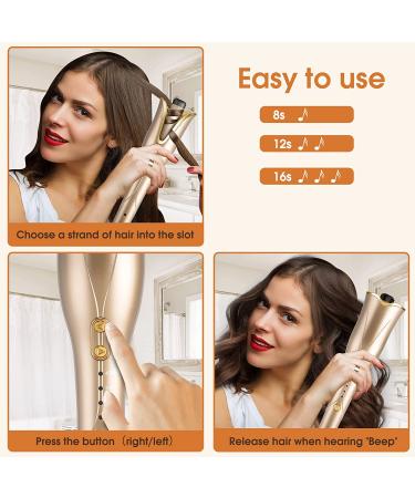 Nityrliv Automatic Hair Curler - Fast Heating Wand for Wavy and Curly Hair - 4 Temps & 3 Timer Settings - Auto Shut-Off - Gold - Buy Online on SooperMarket.com