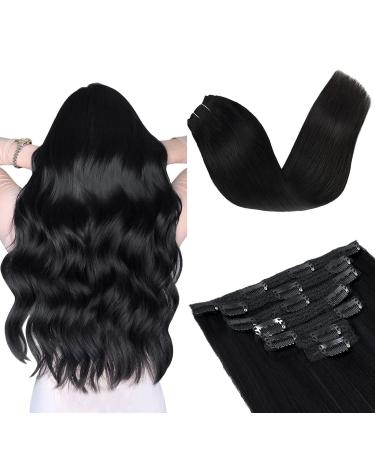 Vlasy Clip in Hair Extensions Human Hair Seamless Hair Extensions Clip in Real Human Hair 7 Pieces Straight Black Natural Thick Weft Human Hair Clip in Extensions for Women 1# 16 Inch(80 g) 16 Inch (80 g) 1# Black