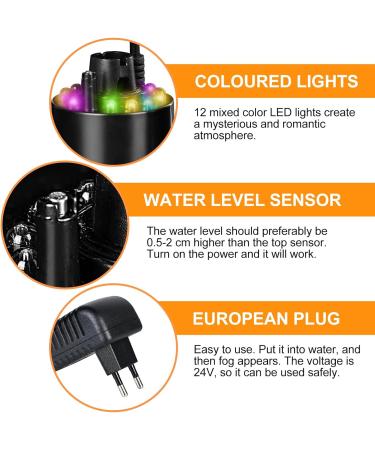Delamiya Ultrasound Nebulizer | 12 LED Color-Changing Mist Maker for Fountains & Ponds - Premium Water Fogger with Removable Spray Protection - Buy Online on SooperMarket.com