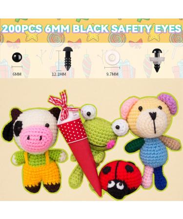 Mucunnia 6mm Black Safety Eyes 200pcs for Amigurumi | Plastic Washers Included | Perfect for Crochet Crafts, Christmas Decorations, and DIY Stuffed Animals - Buy Online on SooperMarket.com