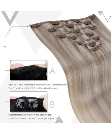 Laavoo Clip-In Real Hair Extensions | Blonde Highlights Ash Blonde 45cm - 105g - 7pcs #18/613 - Buy Online on SooperMarket.com