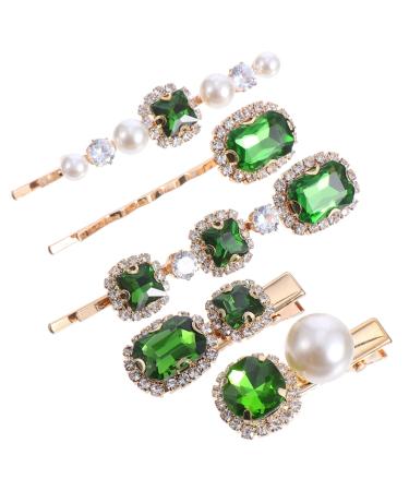 Gogogmee 1 Crystal Pearl Hair Clip Diamond Hair Clips Green Rhinestones Green Rhinestone Hair Barrettes Bridal Hair Accessories Bobby Hair Barrette Wedding Hair Clips Rhinestone Clips Alloy