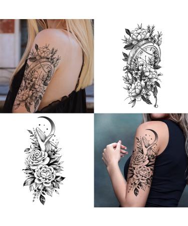 Cerlaza Large Temporary Flower Tattoos for Women - Realistic & Long Lasting Arm Half Sleeves Fake Tattoos - Waterproof & Lasting - 10 Sheets - Buy Online on SooperMarket.com