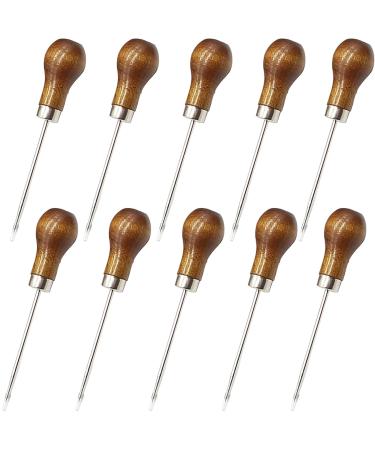 ROYHOO 10PCS Wooden Handle Scratch Awl for Leather Punch Hole or DIY Handmade Pin Punching