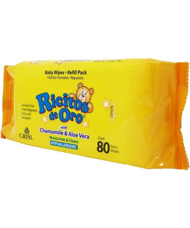 Ricitos de Oro Chamomile and Aloe Vera Baby Wipes Refill 6-Pack - Hypoallergenic, Moisturizing, Alcohol-Free, Lightly Scented, 480 Wipes - Buy Online on SooperMarket.com