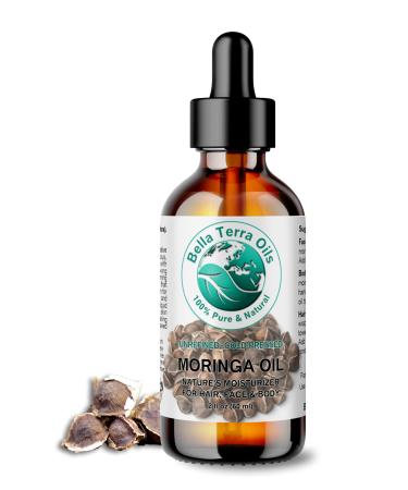 Bella Terra Oils - Organic Moringa Seed Oil 2 oz - Luxuriously Cold-Pressed High in Vitamin A C & E Abundant in Oleic Acid A Facial Elixir for Radiant Beauty 2 Fl Oz (Pack of 1)