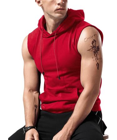 Babioboa Men's Cherry Red Workout Hooded Tank Top - X-Large - Buy Online on SooperMarket.com